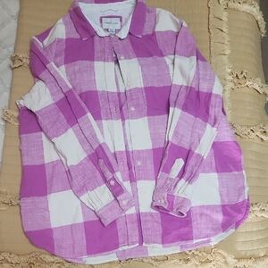 American Eagle Outfitters Pink and White Checkered Shirt